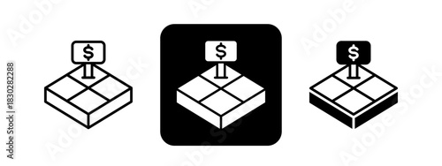 Land  Solid color and black line drawing vector illustration set