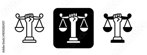 Justice  Solid color and black line drawing vector illustration set