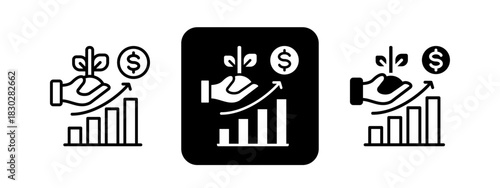 Growth  Solid color and black line drawing vector illustration set
