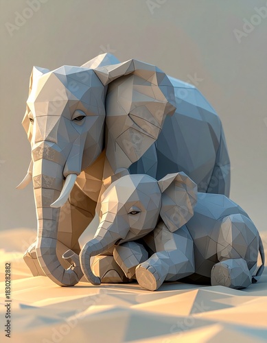 睡眠中の可愛い象の親子