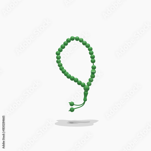 A detailed depiction of a green prayer beads, commonly used in various religious practices.