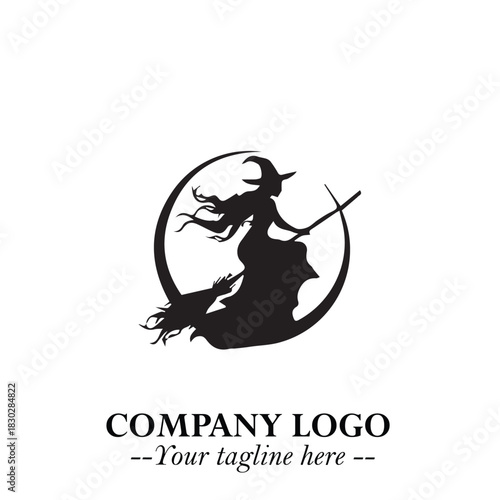Mystical Black Witch Logo Symbol on White Background for Modern Magical Branding Design Effects