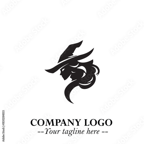 Mystical Black Witch Logo Symbol on White Background for Modern Magical Branding Design Effects