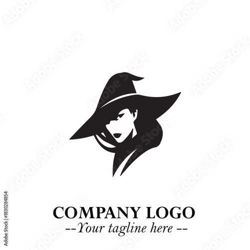 Mystical Black Witch Logo Symbol on White Background for Modern Magical Branding Design Effects