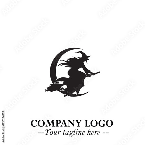 Mystical Black Witch Logo Symbol on White Background for Modern Magical Branding Design Effects