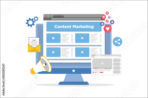 Content marketing concept, Digital advertising, Website marketing, Social media marketing vector illustration