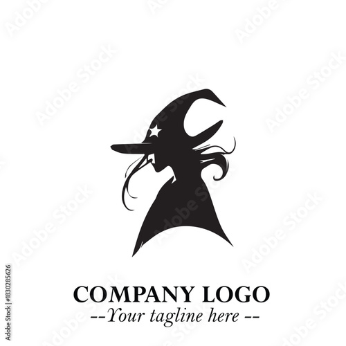 Mystical Black Witch Logo Symbol on White Background for Modern Magical Branding Design Effects