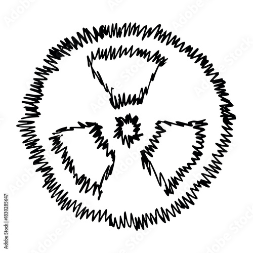 Hand drawn radiation sign Nuclear radiation hazard symbol Radioactive danger warning sign clipart in doodle style Nuclear safety Radioactive waste Single element for print, web, design, decor