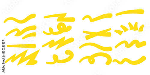 Squiggle brush scribble underline. Marker pen emphasis highlight swoosh stroke. Vector swoosh brush underline set for accent, marker emphasis squiggle element. Vector illustration 