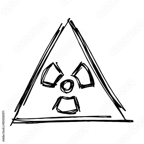 Hand drawn radiation sign Nuclear radiation hazard symbol Radioactive danger warning sign clipart in doodle style Nuclear safety Radioactive waste Single element for print, web, design, decor