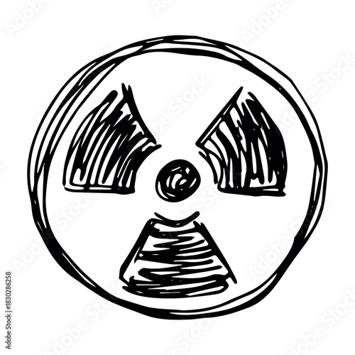Hand drawn radiation sign Nuclear radiation hazard symbol Radioactive danger warning sign clipart in doodle style Nuclear safety Radioactive waste Single element for print, web, design, decor