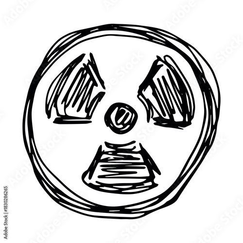 Hand drawn radiation sign Nuclear radiation hazard symbol Radioactive danger warning sign clipart in doodle style Nuclear safety Radioactive waste Single element for print, web, design, decor