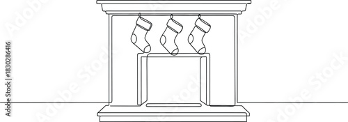 Fireplace stockings christmas holiday decoration home interior design line art