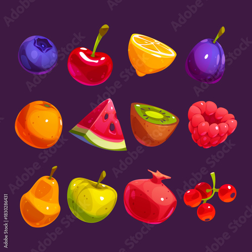 Fruits and berries game icons for casino app or pc