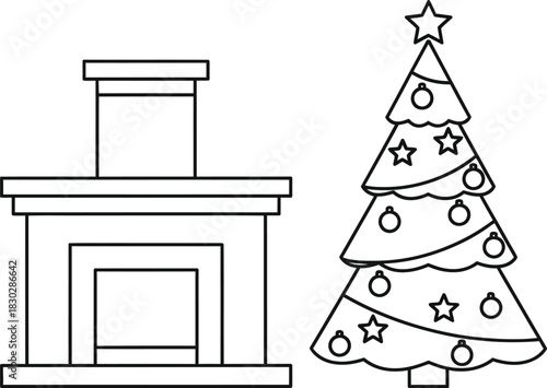 Christmas tree fireplace holiday decoration winter celebration festive season