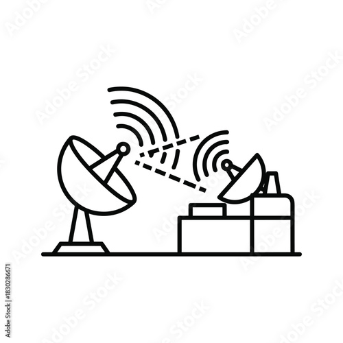 Satellite Communication System with Two Dishes Transmitting Signals