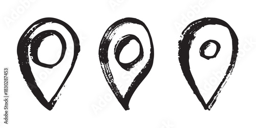 Set of hand drawn map pin Map marker pointer sign GPS and mapping tools Location pin symbol Pinpoint clipart in doodle style Single element for web, design