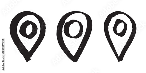 Set of hand drawn map pin Map marker pointer sign GPS and mapping tools Location pin symbol Pinpoint clipart in doodle style Single element for web, design