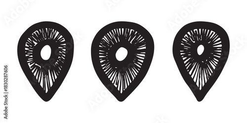 Set of hand drawn map pin Map marker pointer sign GPS and mapping tools Location pin symbol Pinpoint clipart in doodle style Single element for web, design