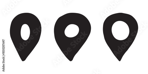 Set of hand drawn map pin Map marker pointer sign GPS and mapping tools Location pin symbol Pinpoint clipart in doodle style Single element for web, design