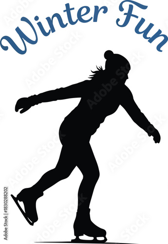 Winter fun skating silhouette showing ice skater in motion