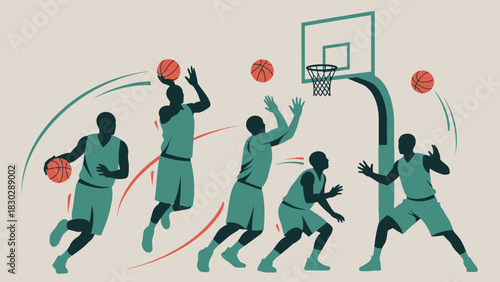 Dynamic Basketball Players in Action Illustration