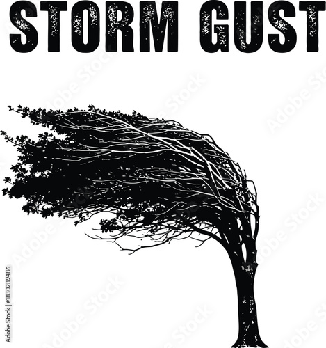 Storm gust silhouette featuring wind-blown feather in dynamic motion
