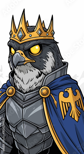 Regal Falcon King in Golden Crown and Blue Cape Armored Warrior.