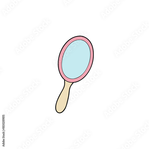 Handheld oval pink mirror on transparent background