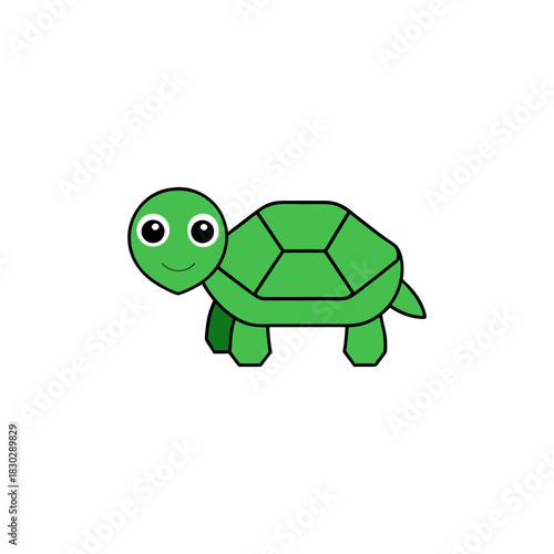Cartoon green turtle art on transparent background