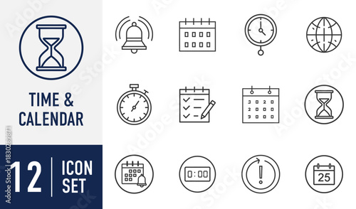 Time and Calendar line icons set. for scheduling, deadlines, alarms, and planning appointments; perfect vector graphics collection Vector