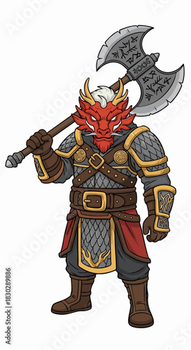 Fearsome Dragonborn Warrior with Axe Ready for Battle.