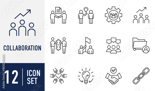 Collaboration line icons set. teamwork business partnership creative idea solutions and success line icons. modern business concept vector icon set. Vector