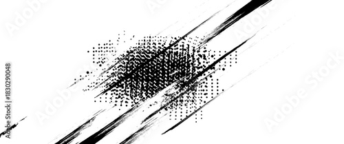 Abstract black spots, splashes and dotted paint marks on a white background. Abstract black and white brush strokes on a canvas with Black ink texture