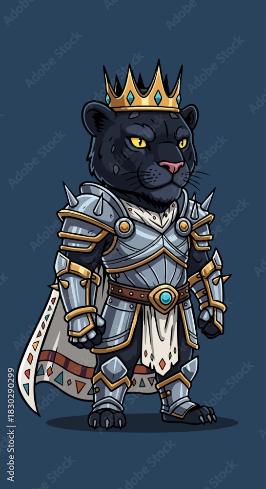 Fototapeta premium Black Panther King in Royal Armor and Crown.