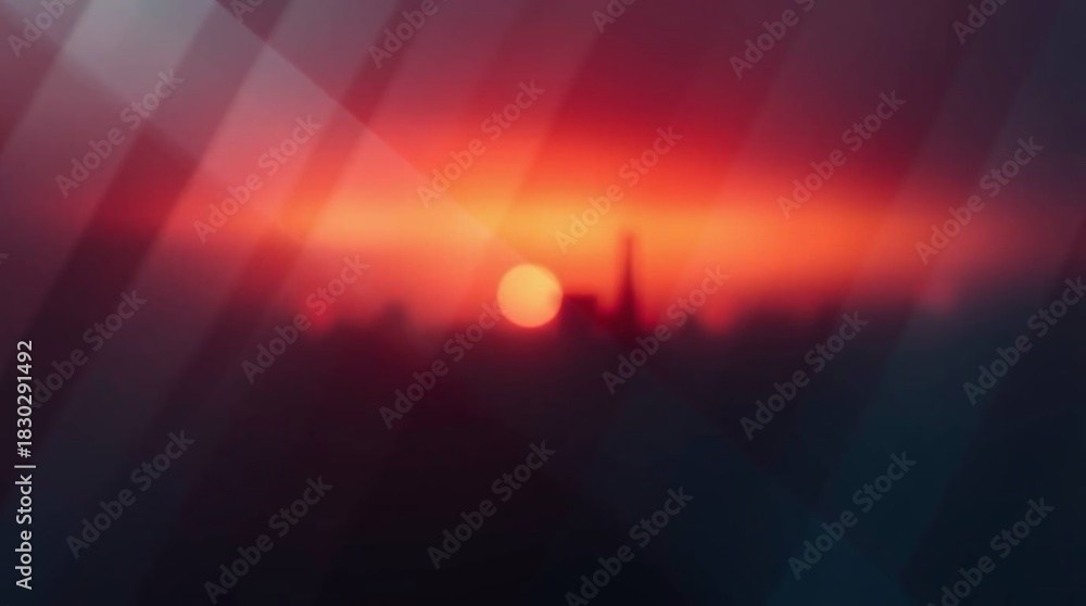 Fototapeta premium Warm sunset with blurry city silhouette background