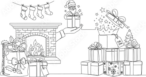 Christmas gifts santa fireplace stockings holiday presents celebration winter joy