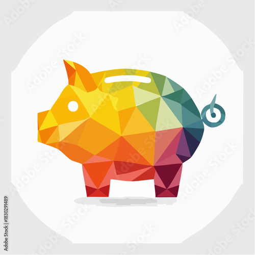 Geometric Piggy Bank Illustration in Vibrant Colors.