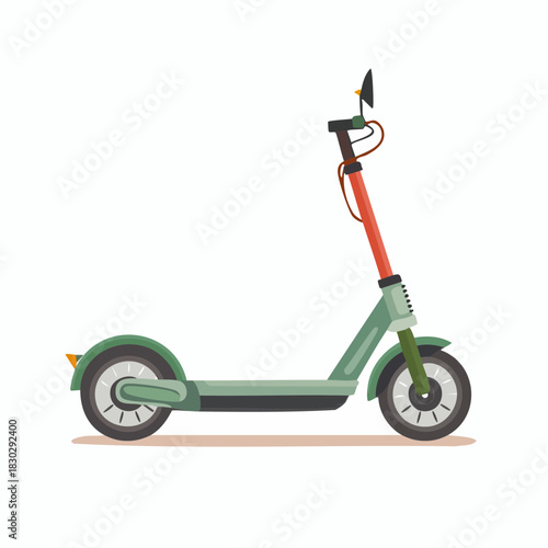 Green and Red Electric Scooter Illustration on White.