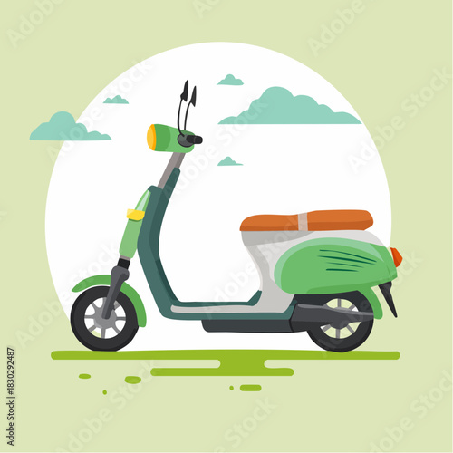 Green and White Vector Illustration of a Scooter.