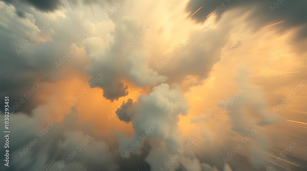 Fototapeta premium Dramatic cloudscape with orange glow creates a dynamic atmosphere.