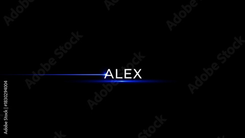 Alex name text with blue light streak on black background in center of image is simple and modern look
