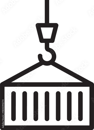 Shipping Container Lifted by Crane Hook Icon Keywords: shipping, container, cargo, freight, logistics