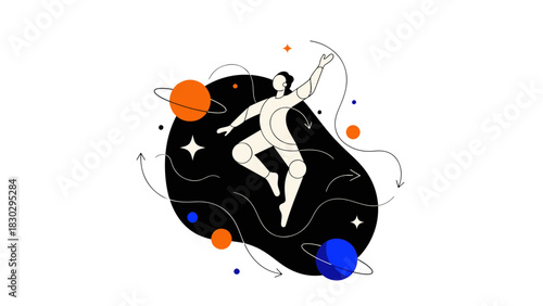 Empowered Figure Exploring Universe A Modern Flat Design Concept Illustration