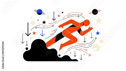 Dynamic Flat Design Illustration of a Runner Achieving High Speed and Progress