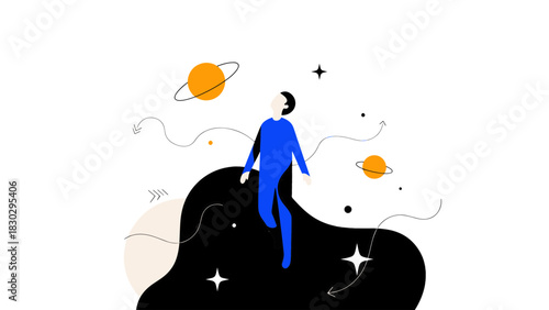 Contemplating the Universe A Modern Flat Design Illustration of Human Curiosity and Cosmic Wonder
