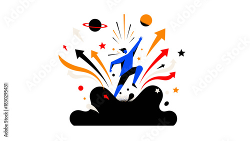 Empowering Flat Design graphic personal triumph and forward momentum on the path to achievement and growth