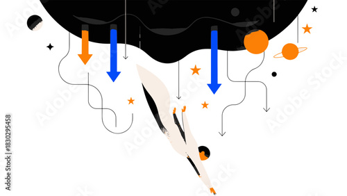 Gravity's embrace Abstract illustration of a cosmic void pulling in stars and planets