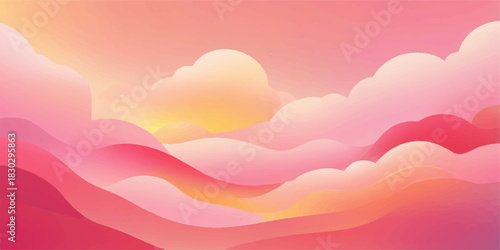 Heart shaped clouds drift across the blue sky at sunset, a beautiful abstract nature illustration