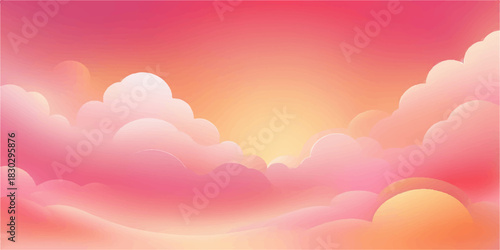 Pink heart-shaped cloud in the summer blue sky at sunrise with light rays